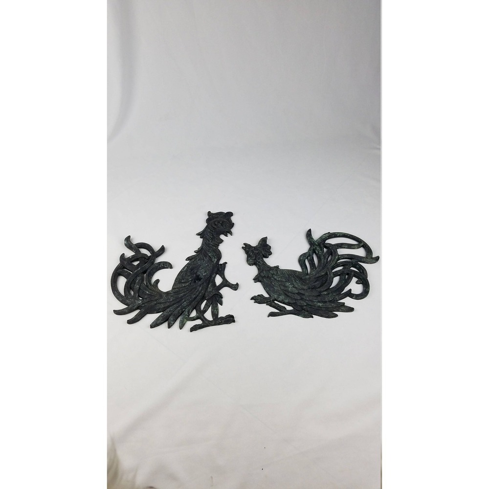 Vtg 1965 roosters wall decor plaque retro set of 2 cottagecore farmhouse